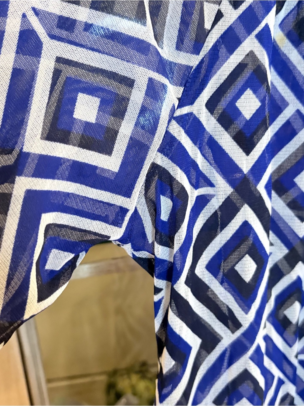 INC International Concepts Blue Geometric Sequin Peasant Blouse - Picture 6 of 9